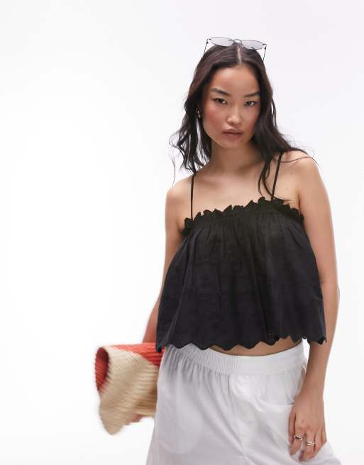Topshop broderie cami in black
