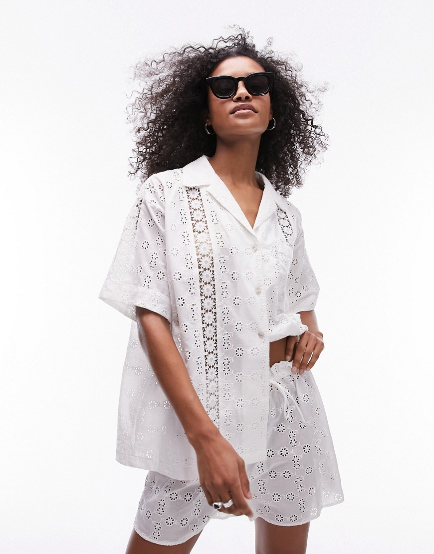 Topshop broderie lace trim insert shirt in white