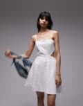 [Topshop] Topshop broderie linen mini dress in white 16 WHITE