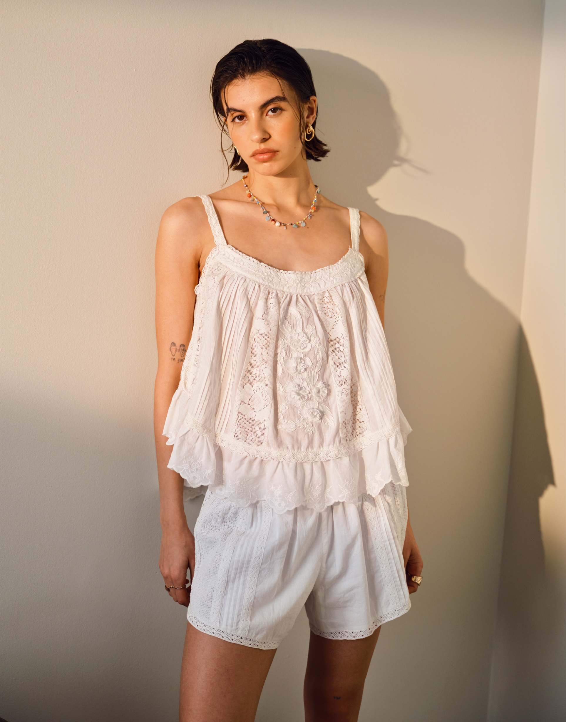 topshop broderie mini bloomer shorts in white - part of a set