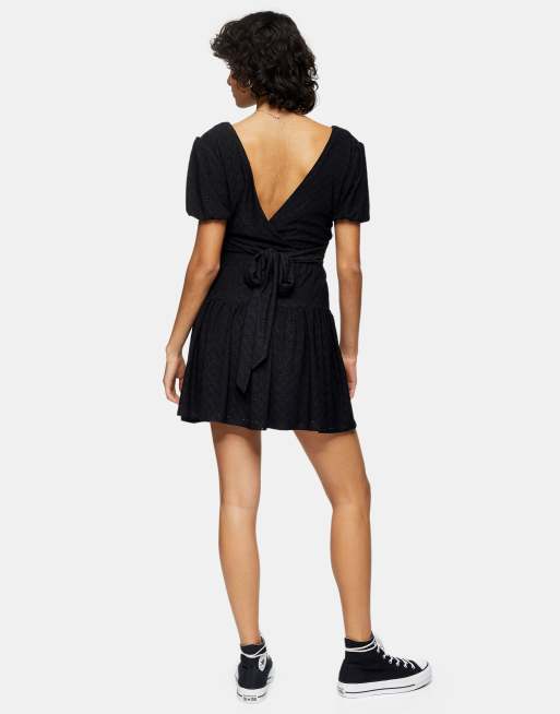 Topshop broderie mini dress in black, 2 of 4