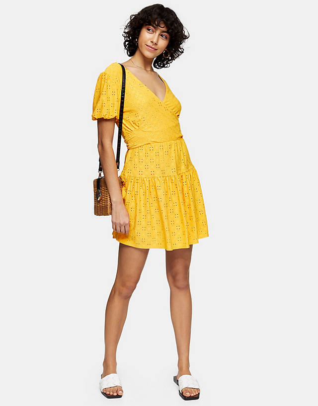 Topshop - broderie mini dress in yellow