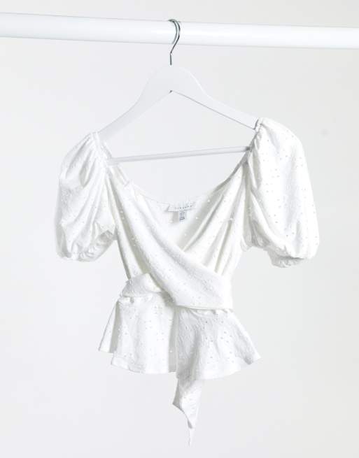 Topshop white discount puff sleeve top