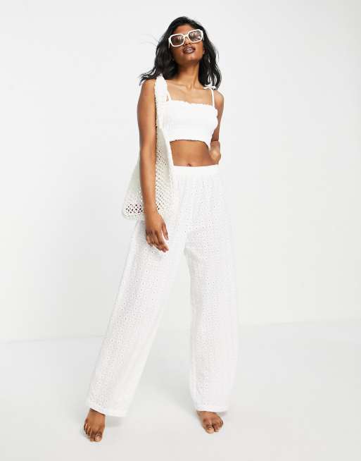 Buy Missguided Ribbed Cami Bra & High Leg Knickers Set - White