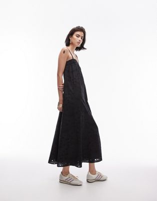 Topshop broderie strappy chuck on midi dress in black