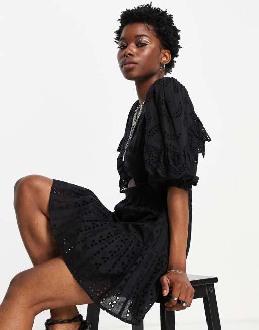 Topshop broderie tea dress in black ASOS