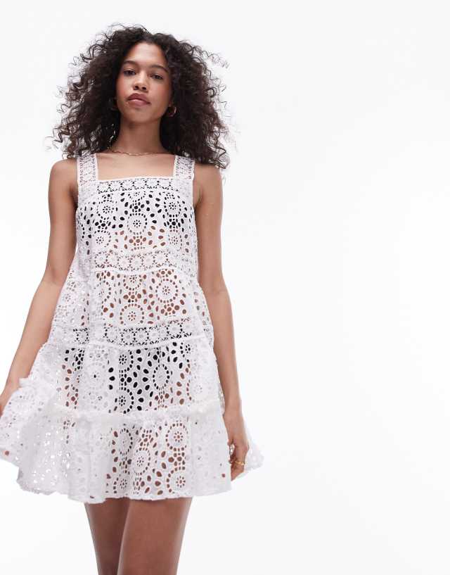 Topshop - broderie tiered mini beach dress in white