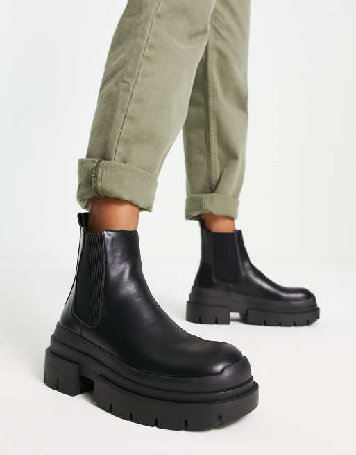 Topshop chunky chelsea boots in black