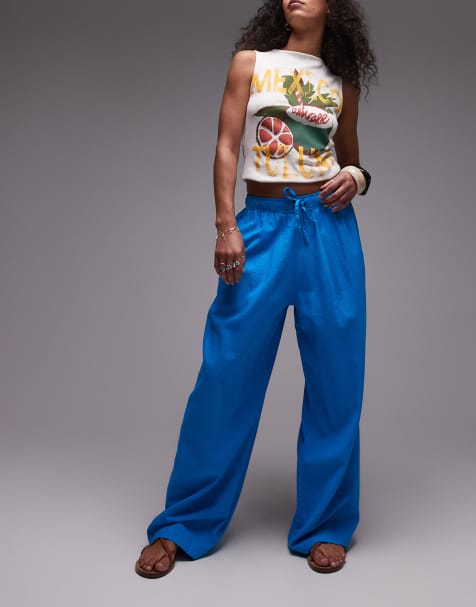 Topshop - Broek met ballonpijpen en linnen in turkoois - view 1