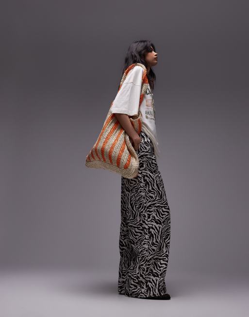 Topshop - Broek met elastische gestrikte taille en zebraprint in multi