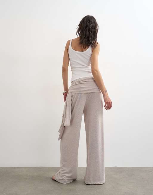 Topshop - Broek met gestrikt sjaaldetail in lichtbeige, 3 van 5