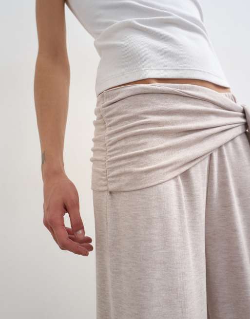Topshop - Broek met gestrikt sjaaldetail in lichtbeige, 4 van 5