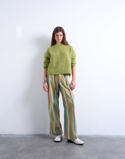 Topshop - Broek met linnenlook en ballonpijpen in multi streep - view 1