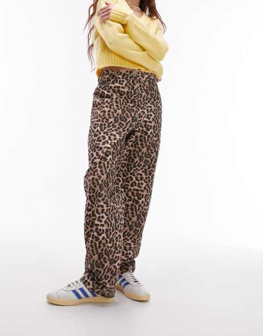 Topshop - Broek met rechte pijpen en luipaardprint in multi