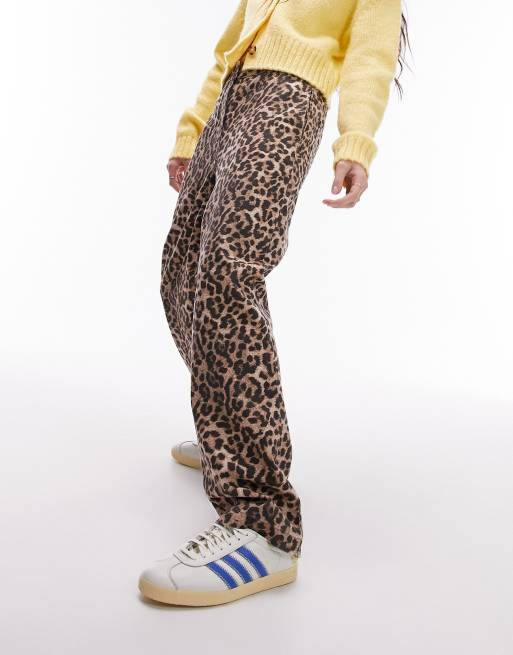 Topshop - Broek met rechte pijpen en luipaardprint in multi, 3 van 5