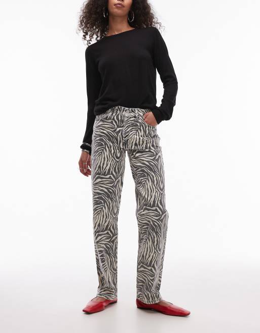 Topshop - Broek met rechte pijpen in multi zebraprint
