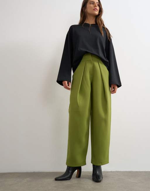 Topshop - Rechte blazer en broek met wijde pijpen en plooien in olijfgroen, 3 van 3
