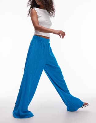 Topshop - Broek met wijde pijpen en textuur in blauw - view 1