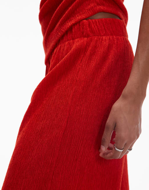 Topshop - Broek met wijde pijpen en textuur in rood, 4 van 5