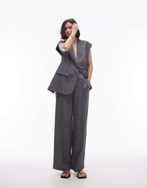 Topshop - Broek met wijde pijpen in grijs - view 1