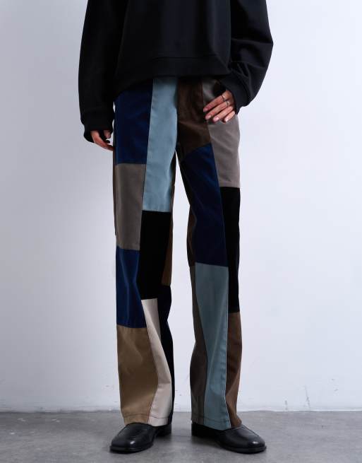 Topshop - Broek van imitatiesuède met patchwork en bandje in de taille in blauw, 2 van 5