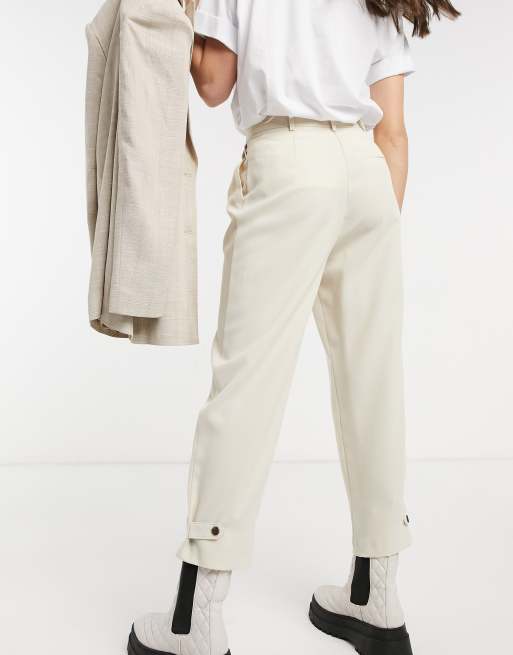Topshop - Broek van keperstof in crème, 2 van 4