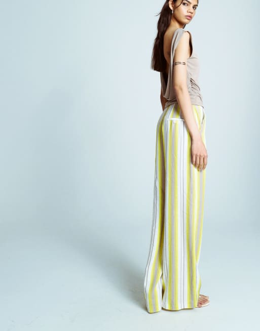 Topshop - Broek van linnenmix in geel, 5 van 5