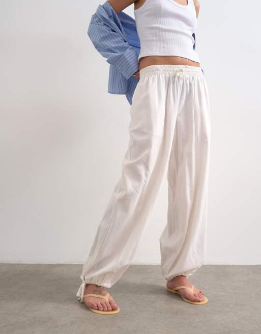 Topshop - Broek van linnenmix met elastische taille en ballonpijpen in wit, 2 van 5