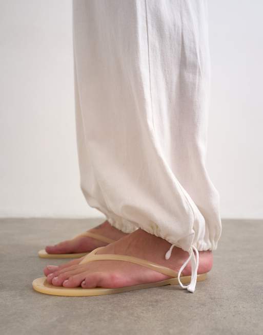 Topshop - Broek van linnenmix met elastische taille en ballonpijpen in wit, 3 van 5
