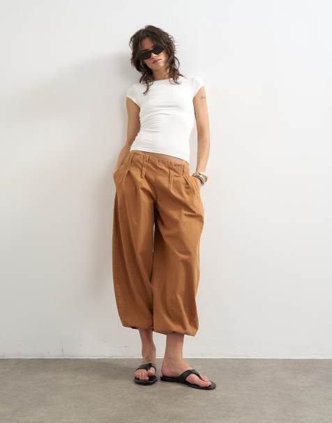 Topshop - Broek van poplin met ballonpijpen in lichtbruin - view 1