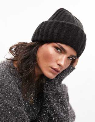 Topshop Brooke chunky ribbed beanie in black