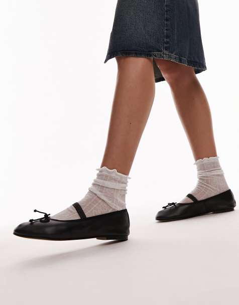 Topshop Brooke leather unlined ballet flats in black - view 1