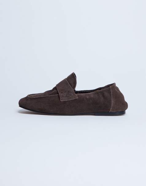 Topshop - Brooks - Chokoladebrune loafers med rynket hæl i ægte læder - view 1
