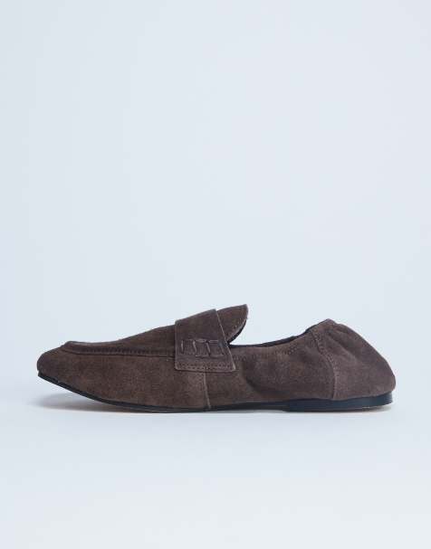 Topshop - Brooks - Gerimpelde, platte schoenen van suède in chocoladebruin - view 1