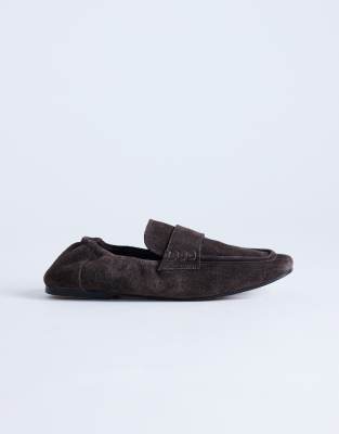 Topshop - Brooks - Loafer aus echtem Wildleder in Schokobraun und Raffung hinten-Brown