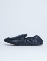 Topshop Brooks ruched back real leather flat shoe in black