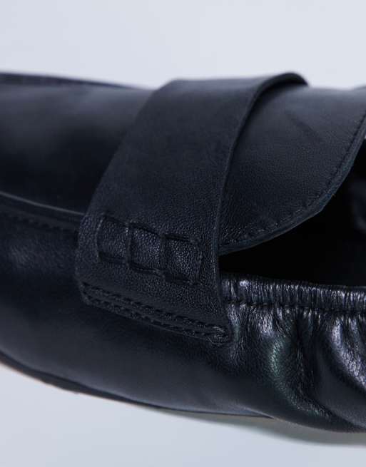 Topshop Brooks ruched back real leather loafer in black, 4 of 4