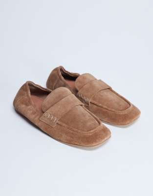 Topshop Brooks Ruched Back Real Suede Leather Flat Shoes In Brown
