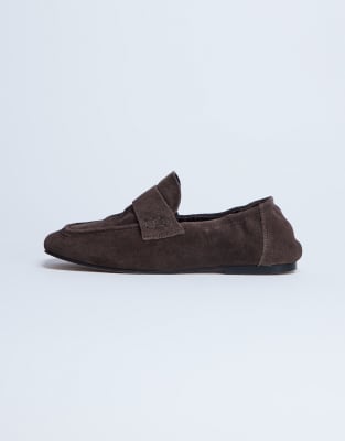  Brooks ruched back real suede leather loafer in chocolate