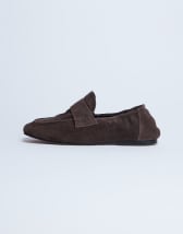Topshop Brooks ruched back real suede leather loafer in chocolate