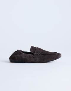 Brooks ruched back real suede leather loafer in chocolate