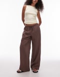 [Topshop] Topshop brown stripe wide leg drawcord pants in chocolate (Part of a set) 10 chocolate