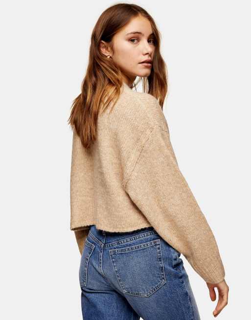 Topshop - Børstet cropped jumper i kamel, 2 af 4