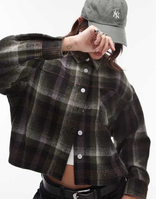 Topshop - Børstet cropped skjorte med tern i firkantet pasform, 3 af 4