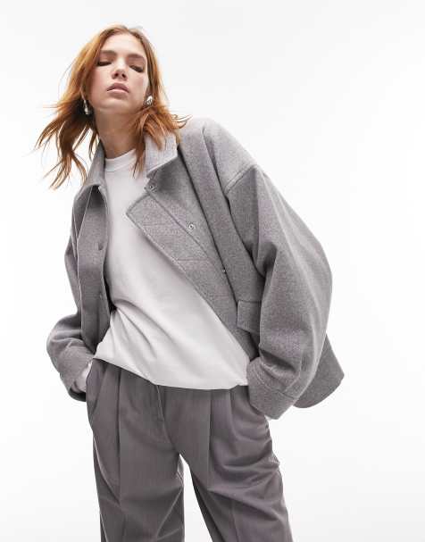 Topshop - Børstet gråmeleret bomber-jakke med knapper - view 1
