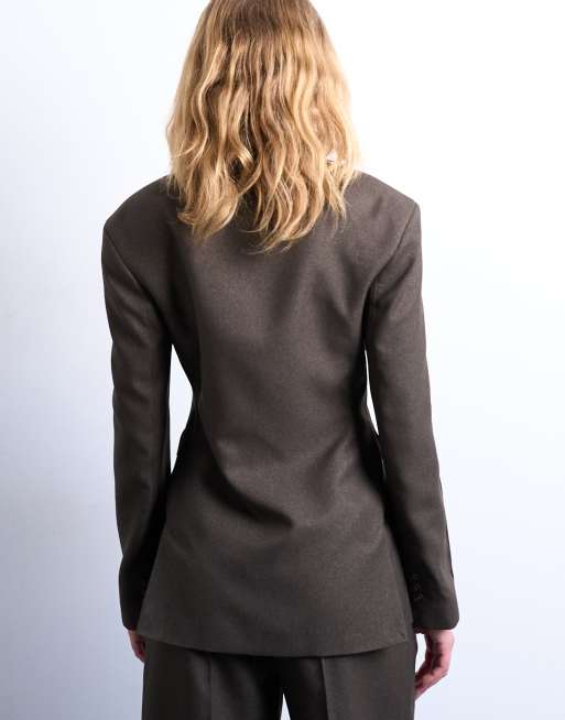 Topshop - Brun asymmetrisk slå-om-blazer med sømdetaljer - Del af sæt, 4 af 4