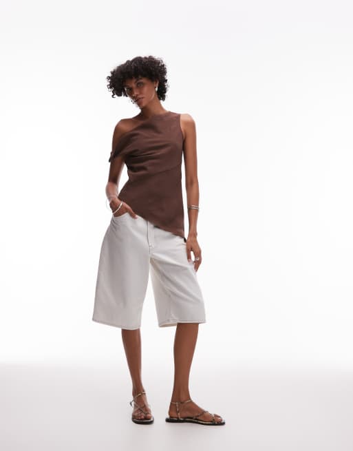 Topshop - Brun asymmetrisk top med snoet detalje i superblød cupro, 2 af 4
