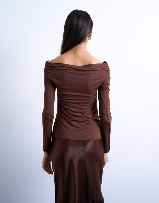 Topshop - Brun bardot-top med lange ærmer, 3 af 4