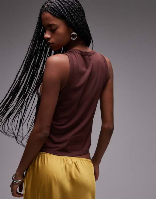 Topshop - Brun blød tanktop i løstsiddende pasform, 4 af 4
