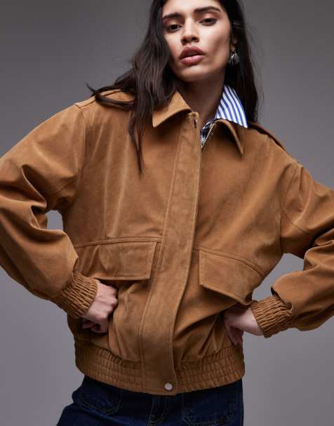 Topshop – Brun bomberjacka i mockaimitation och oversize - view 1